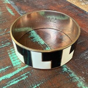 Signed Gwen Stefani L.A.M.B. Enamel Bangle Bracelet Vintage Gold Black Off-White